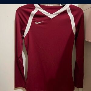 Nike Red and White Long Sleeve Fitted Jersey